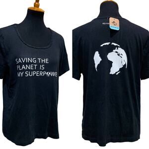 Hand Printed Upcycled Womens XL Saving the Planet is My Superpower Tee Shirt